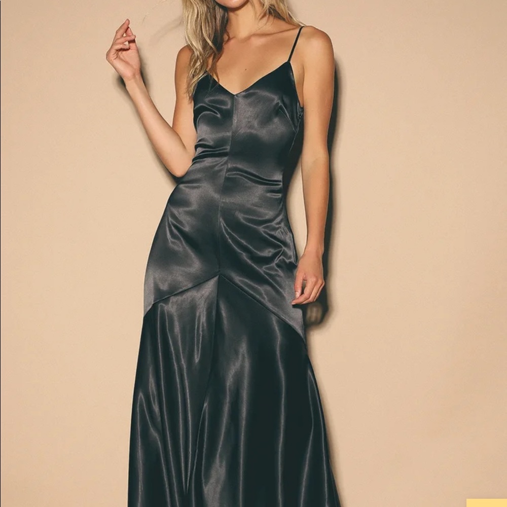 Lulus satin black floor length gown